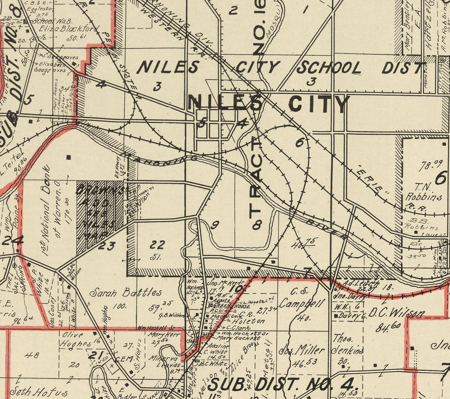 1899 Map of Weathersfield Township Trumbull County Ohio