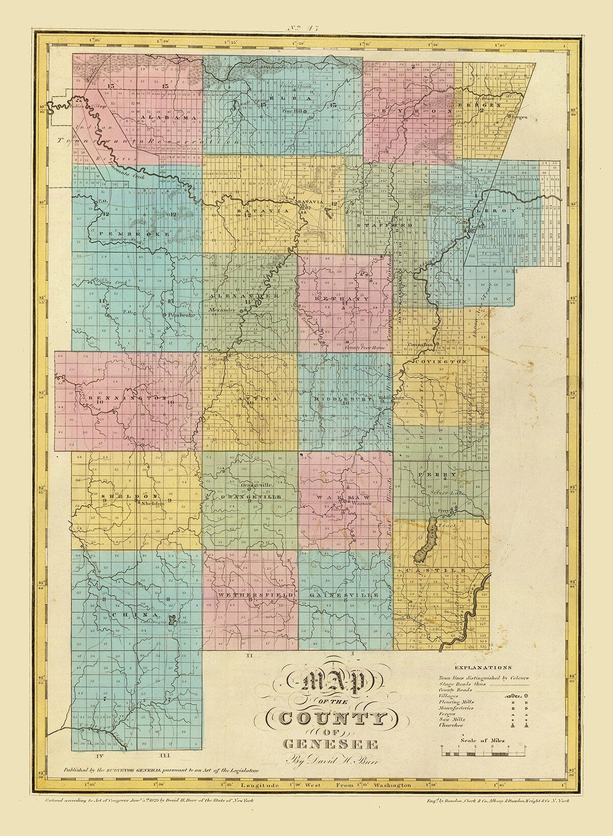 1829 Map of Genesee County New York