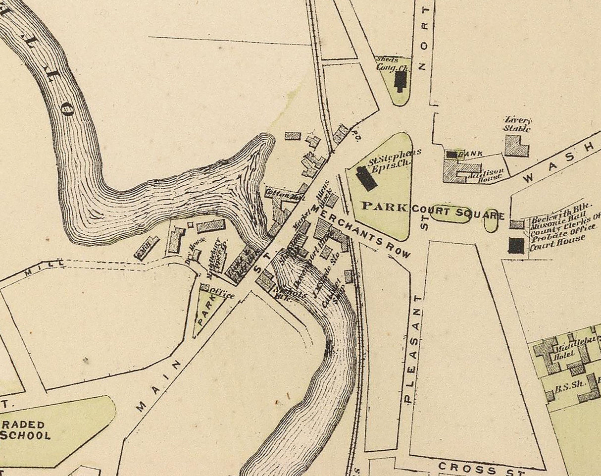 1876 Town Map of Middlebury Vermont