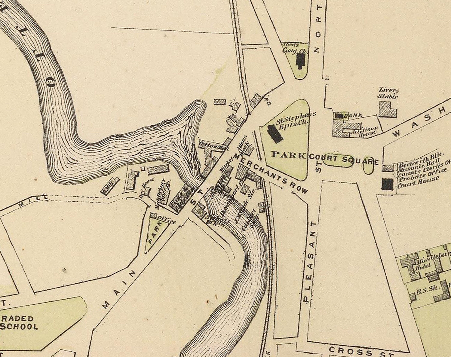 1876 Town Map of Middlebury Vermont
