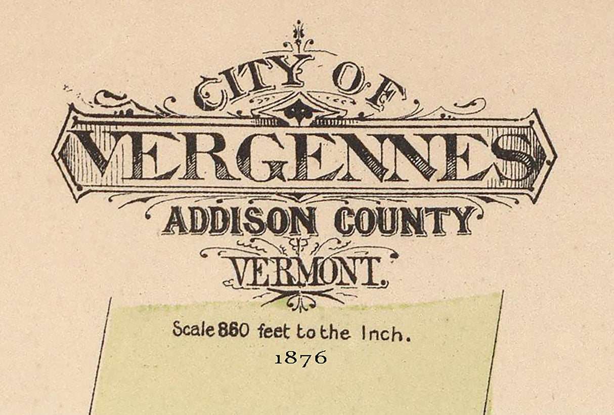 1876 Town Map of Vergennes Addison County Vermont