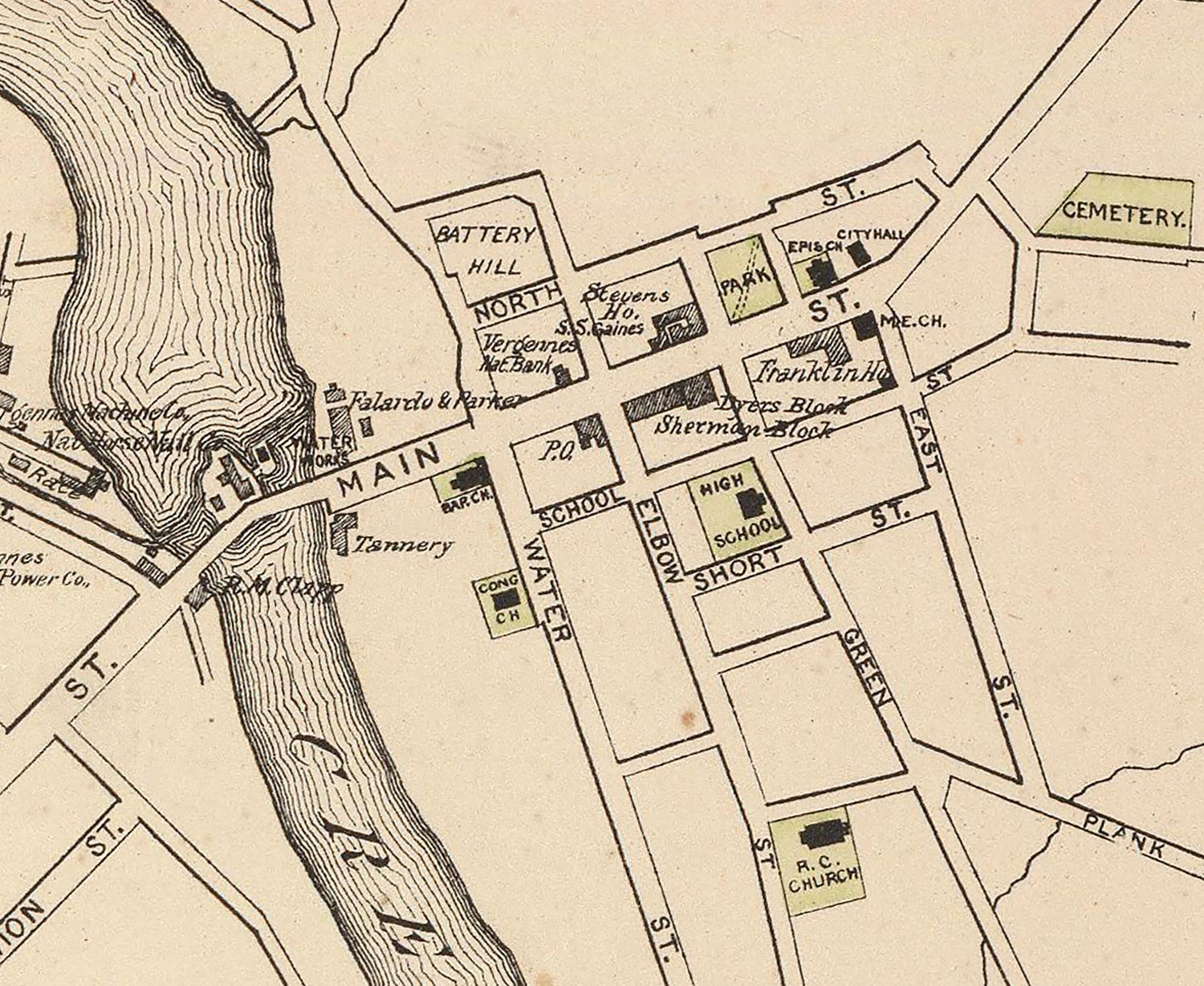 1876 Town Map of Vergennes Addison County Vermont