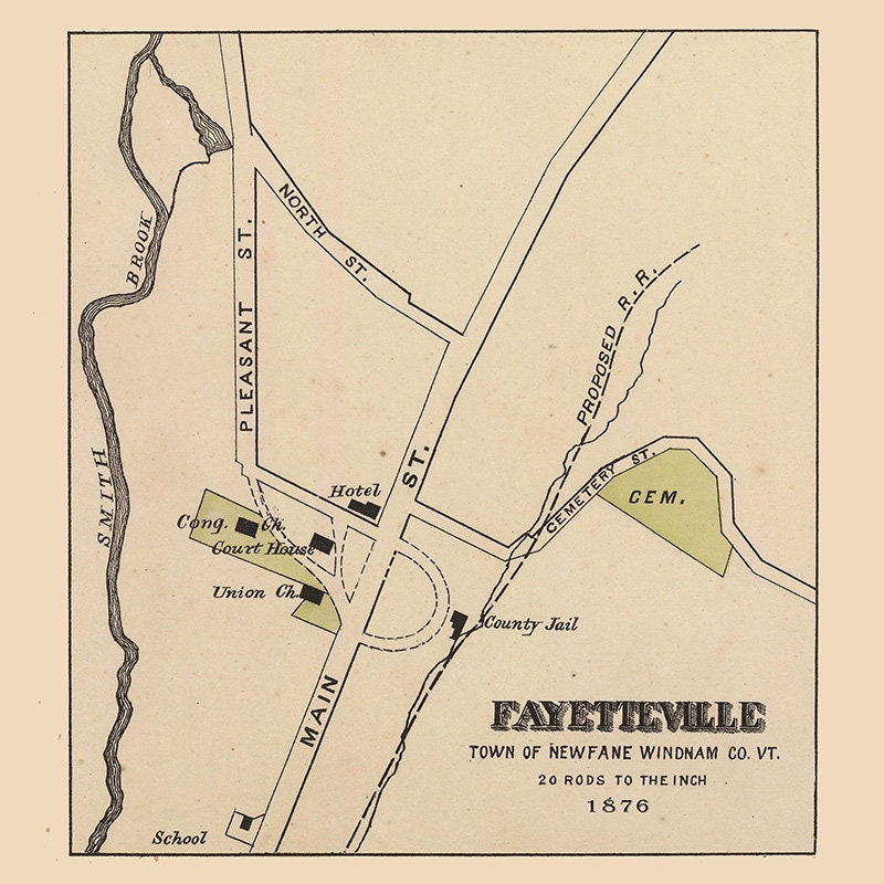 1876 Town Map of Fayetteville Vermont