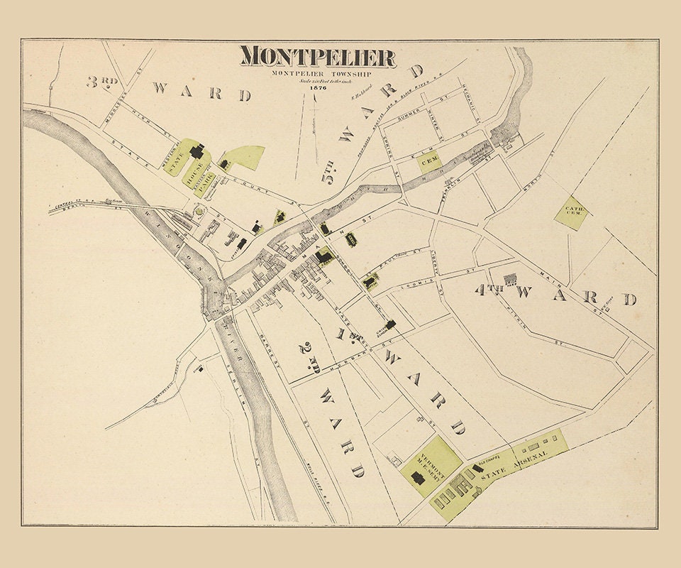 1876 Town Map of Montpelier Vermont
