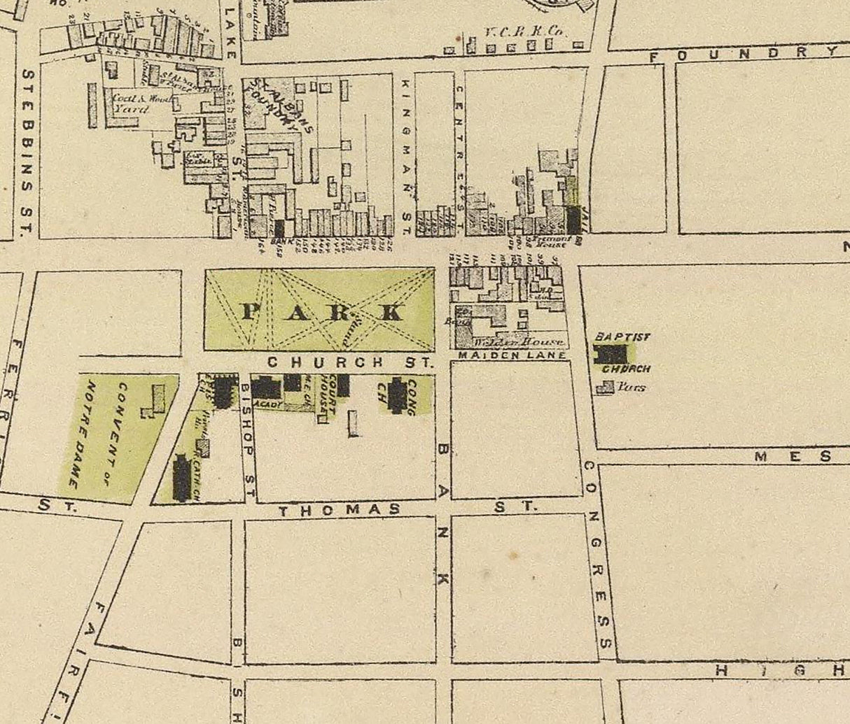 1876 Town Map of St Albans Vermont