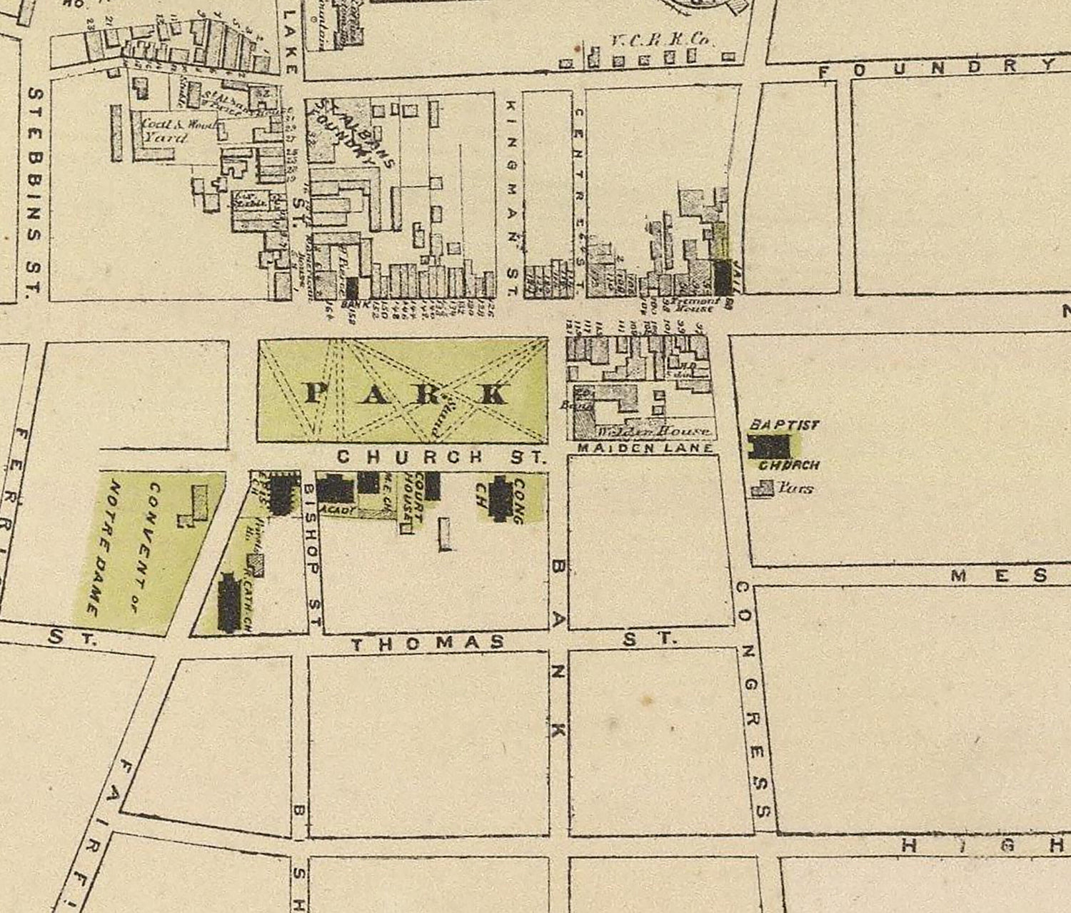 1876 Town Map of St Albans Vermont