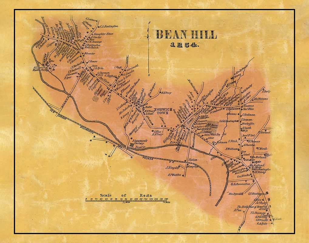 1854 Map of Bean Hill Connecticut