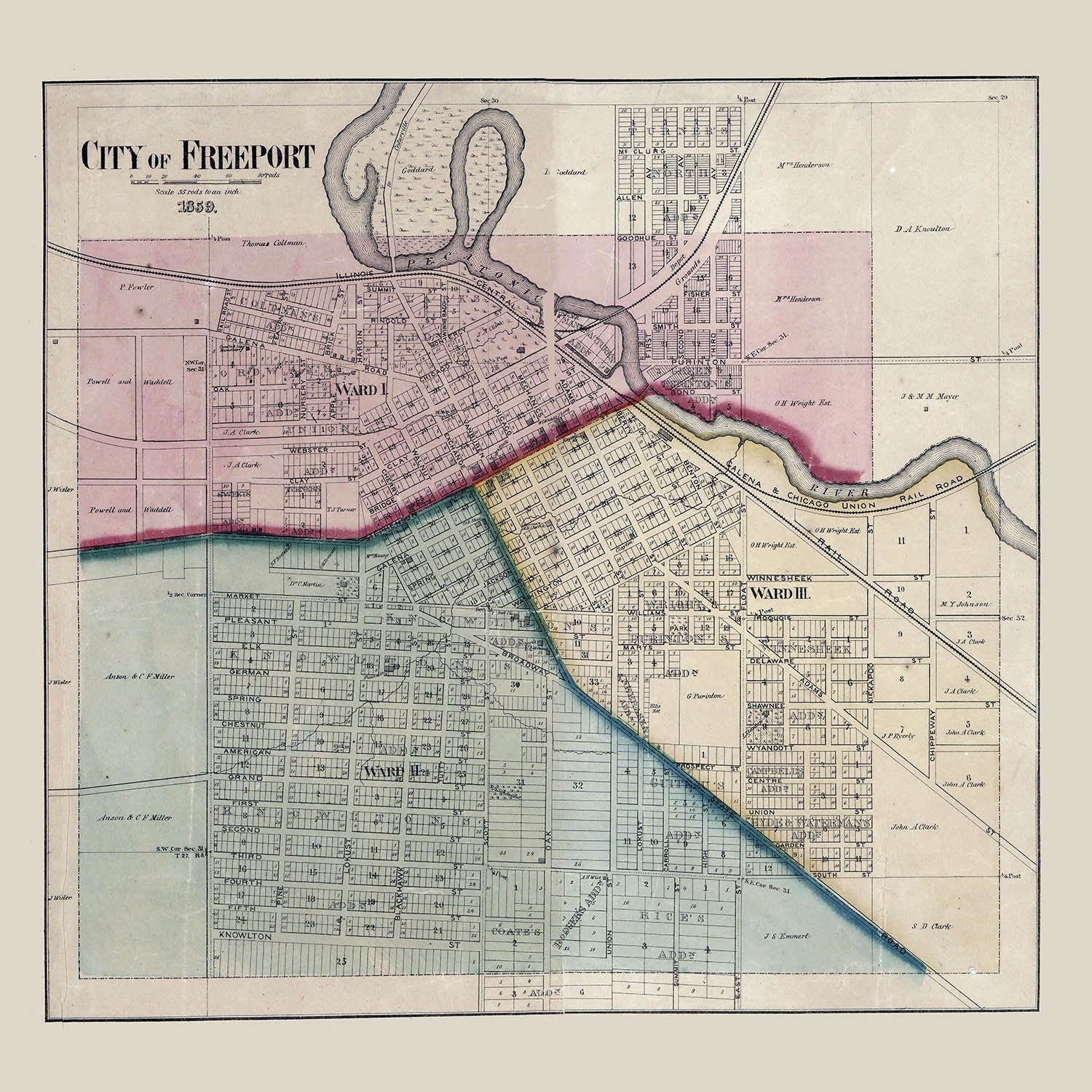 1859 Map City of Freeport Illinois