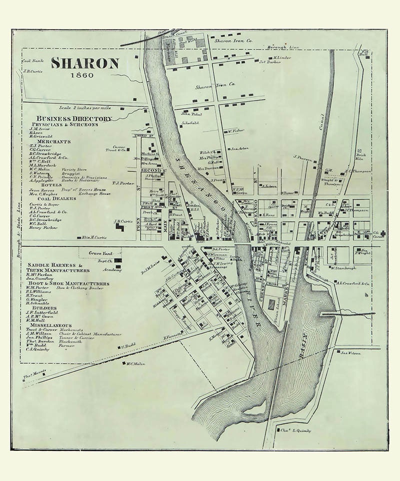 1860 Map of Sharon Mercer County Pennsylvania