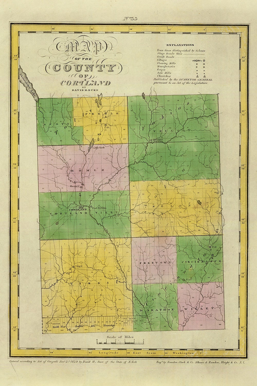 1829 Map of Cortland County New York