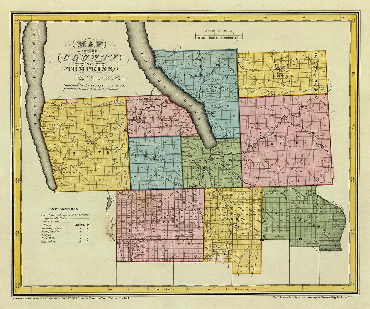 1829 Map of Tompkins County New York