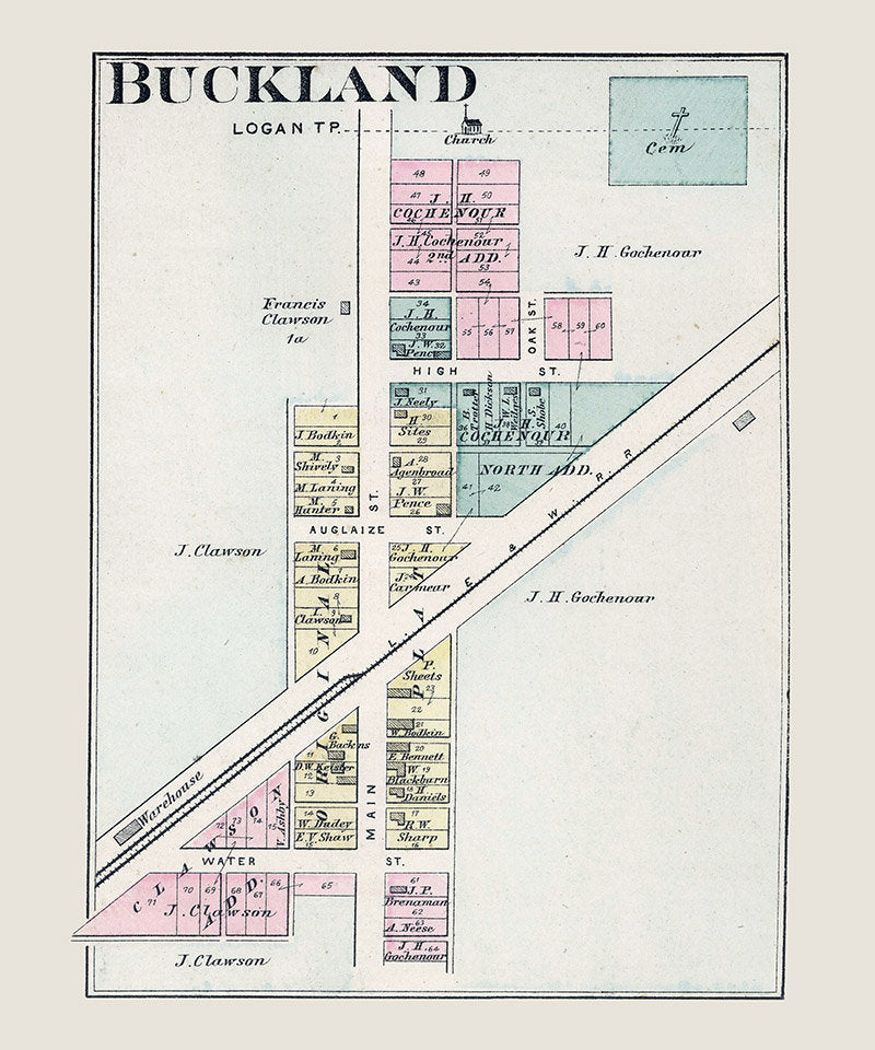 1880 Town Map of Buckland Auglaize County Ohio