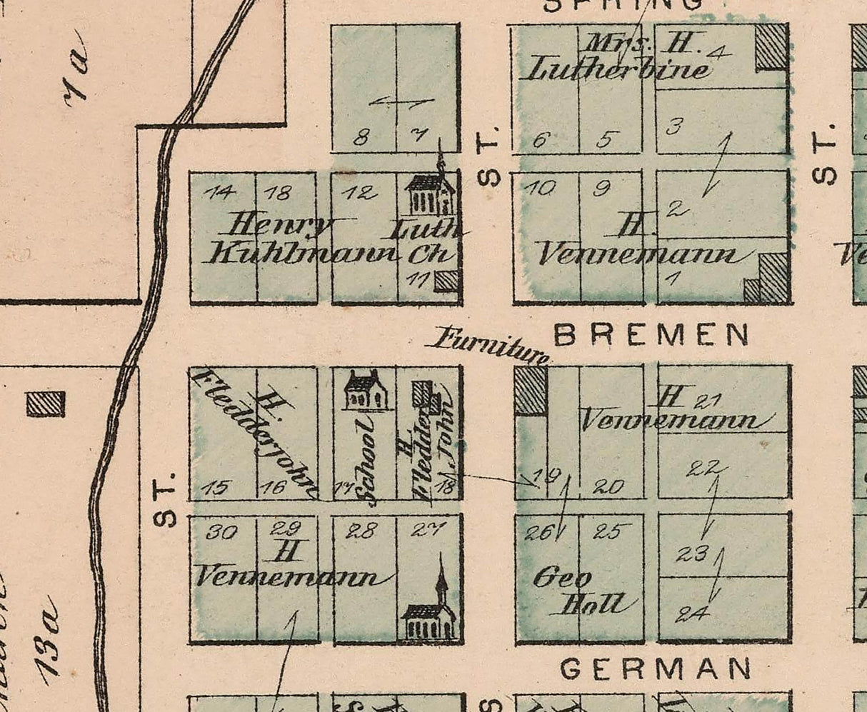 1880 Town Map of New Knoxville Auglaize County Ohio