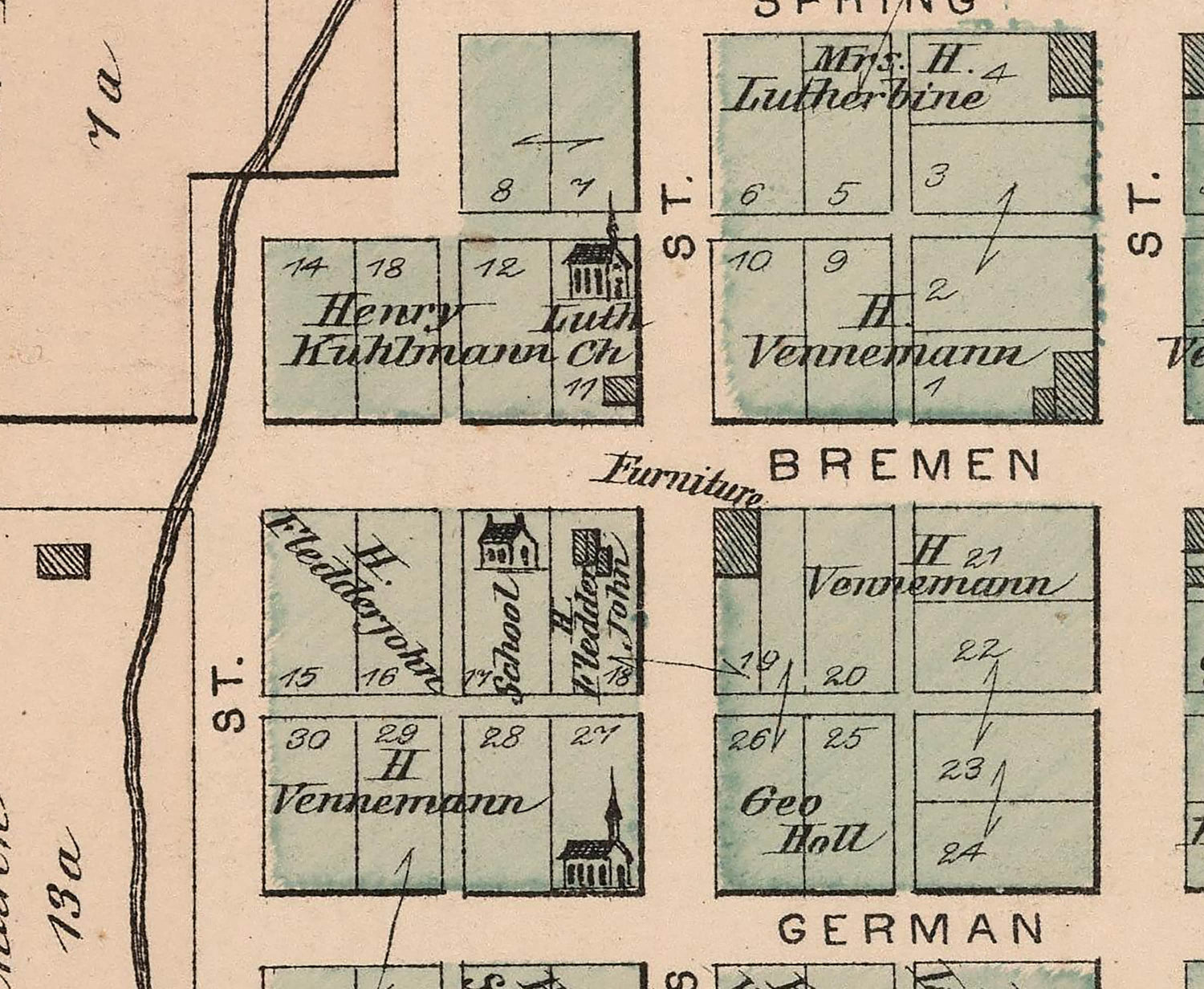 1880 Town Map of New Knoxville Auglaize County Ohio