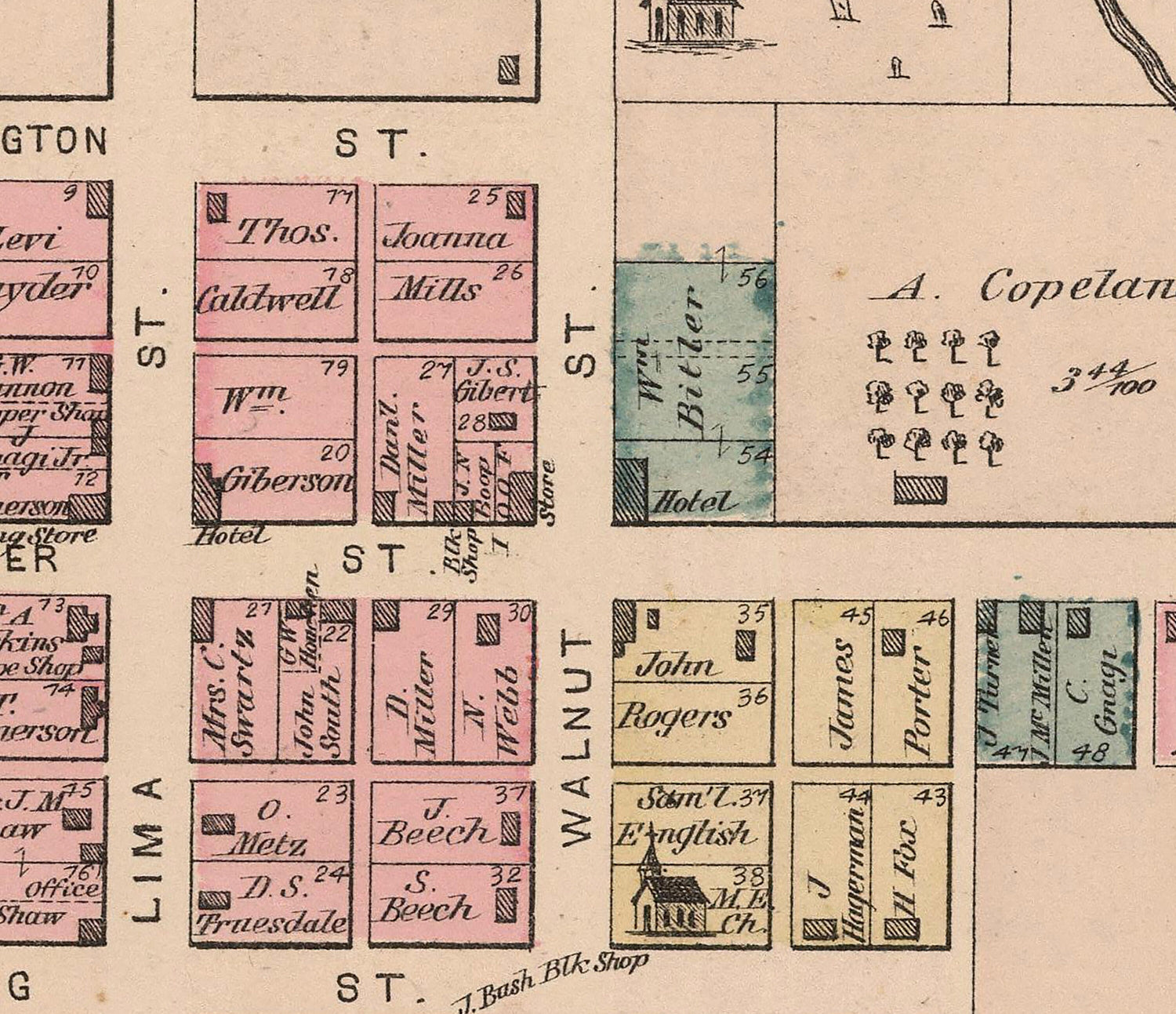 1880 Town Map of St Johns Auglaize County Ohio