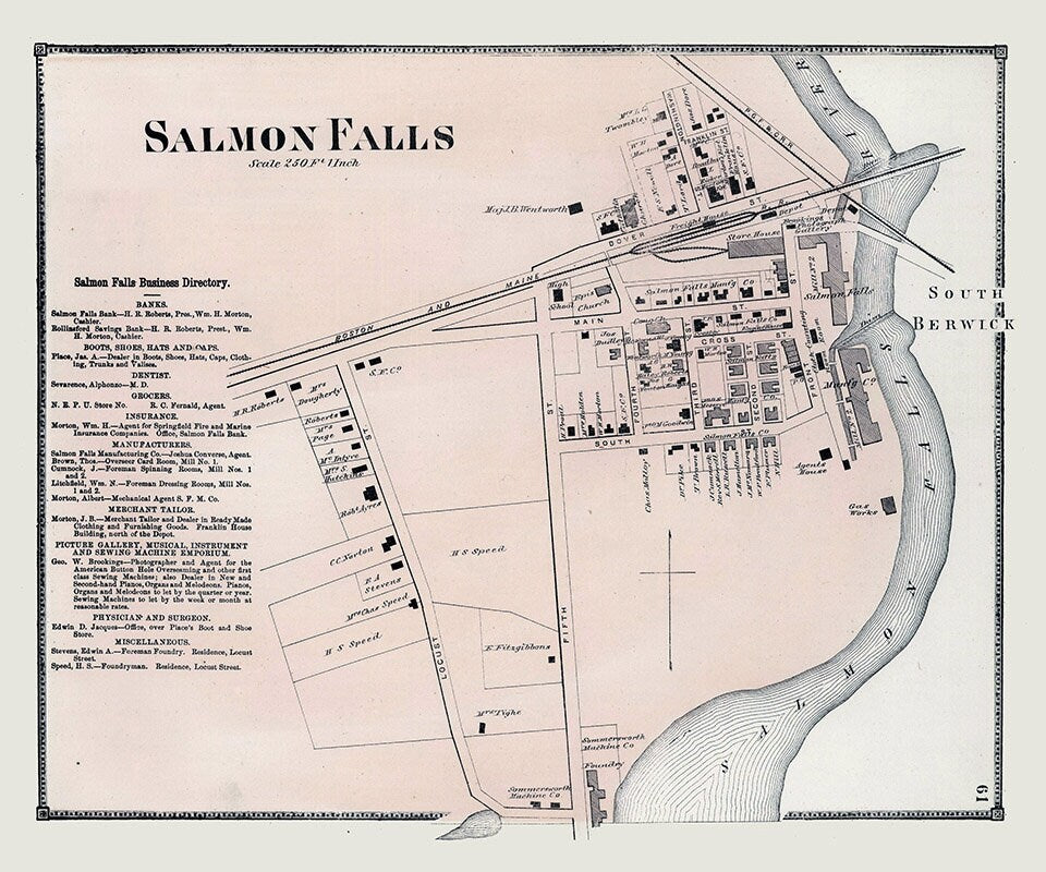 1871 Map of Salmon Falls Strafford County New Hampshire