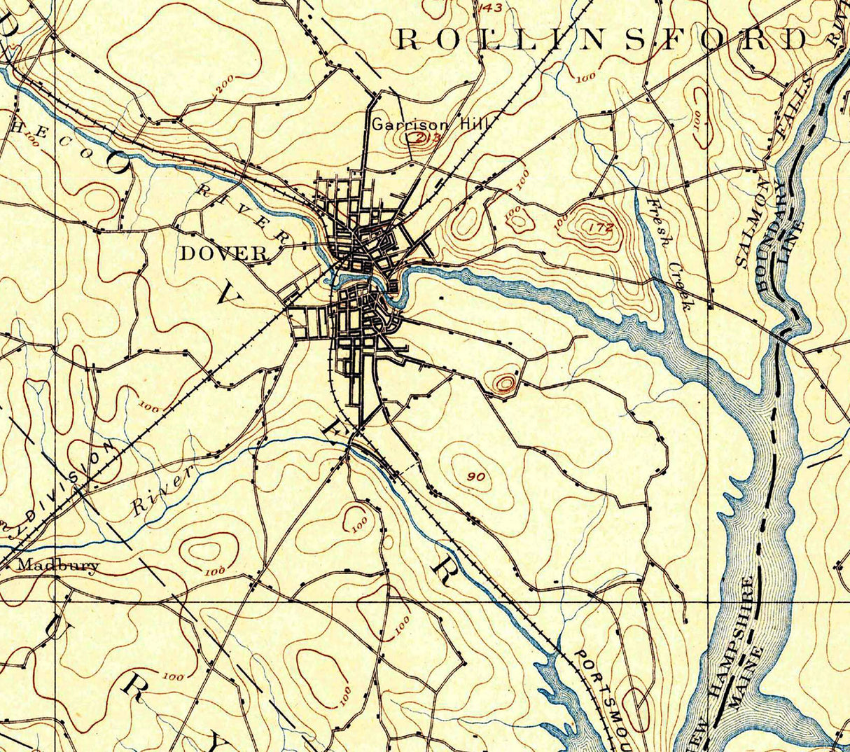 1893 Topo Map of Dover New Hampshire Great Bay Region