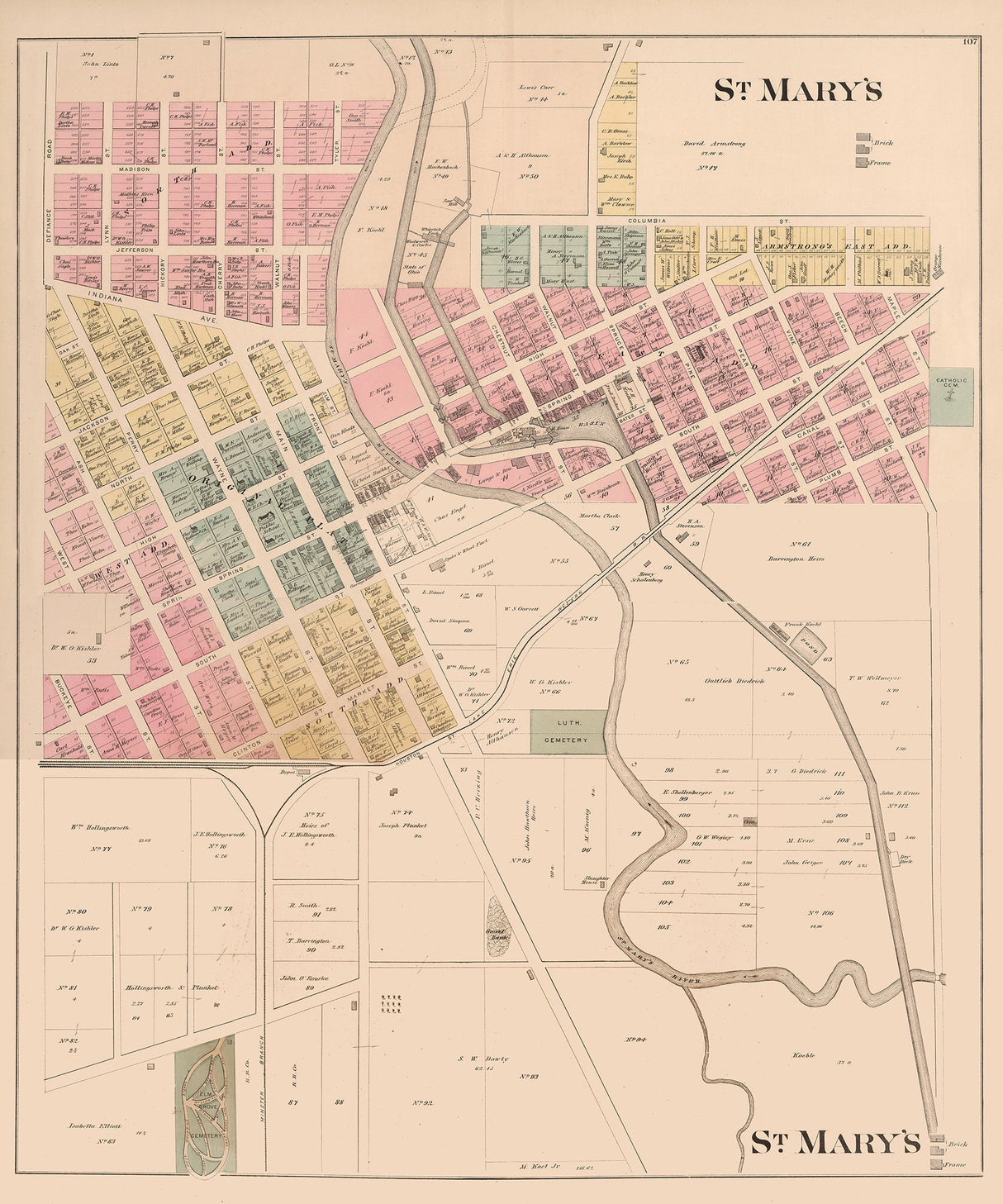 1880 Map of St Marys Auglaize County Ohio