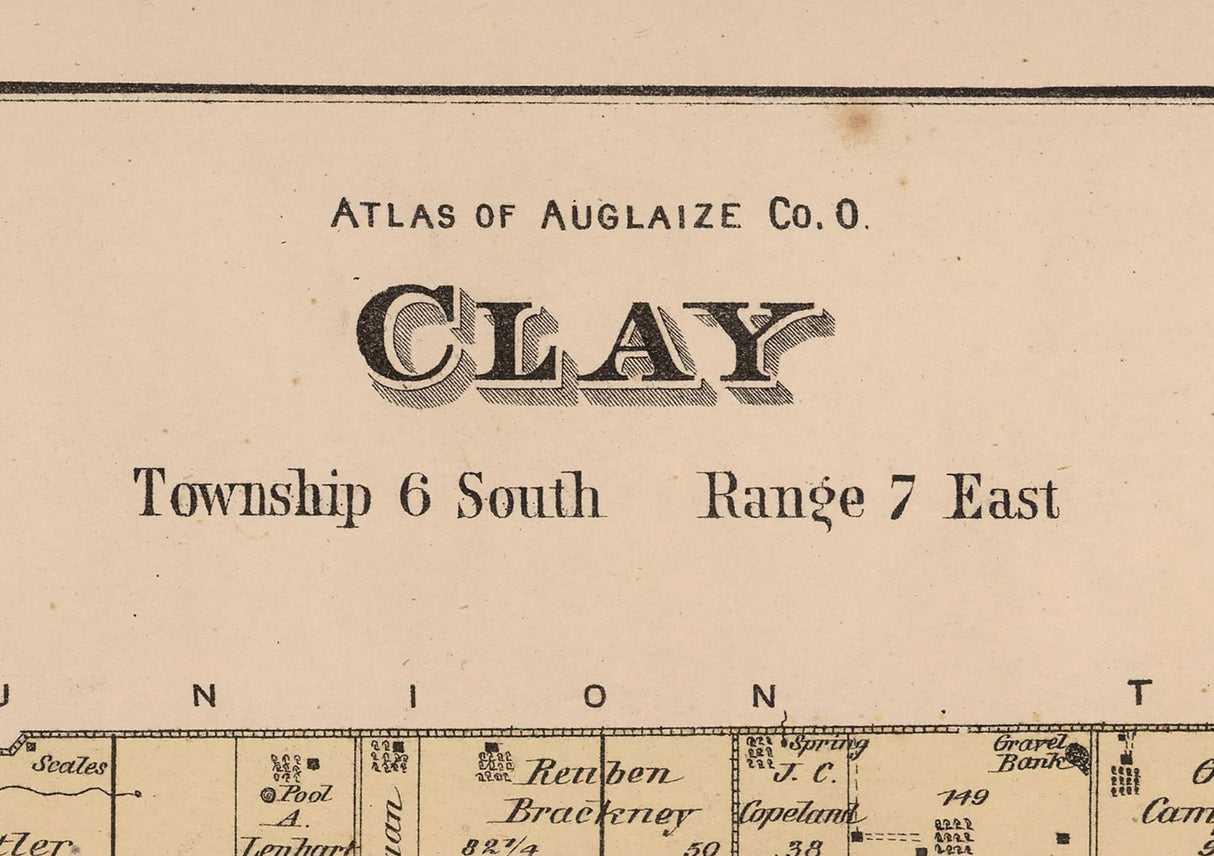 1880 Map of Clay Township Auglaize County Ohio