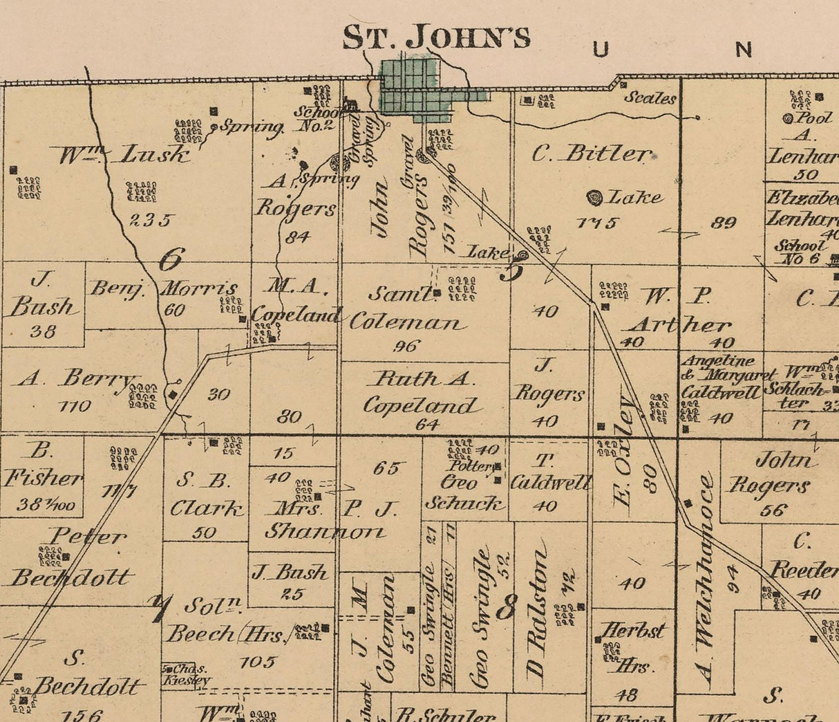 1880 Map of Clay Township Auglaize County Ohio