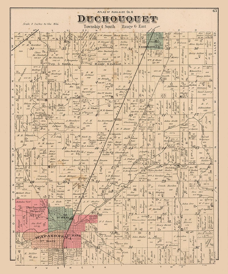 1880 Map of Duchouquet Township Auglaize County Ohio