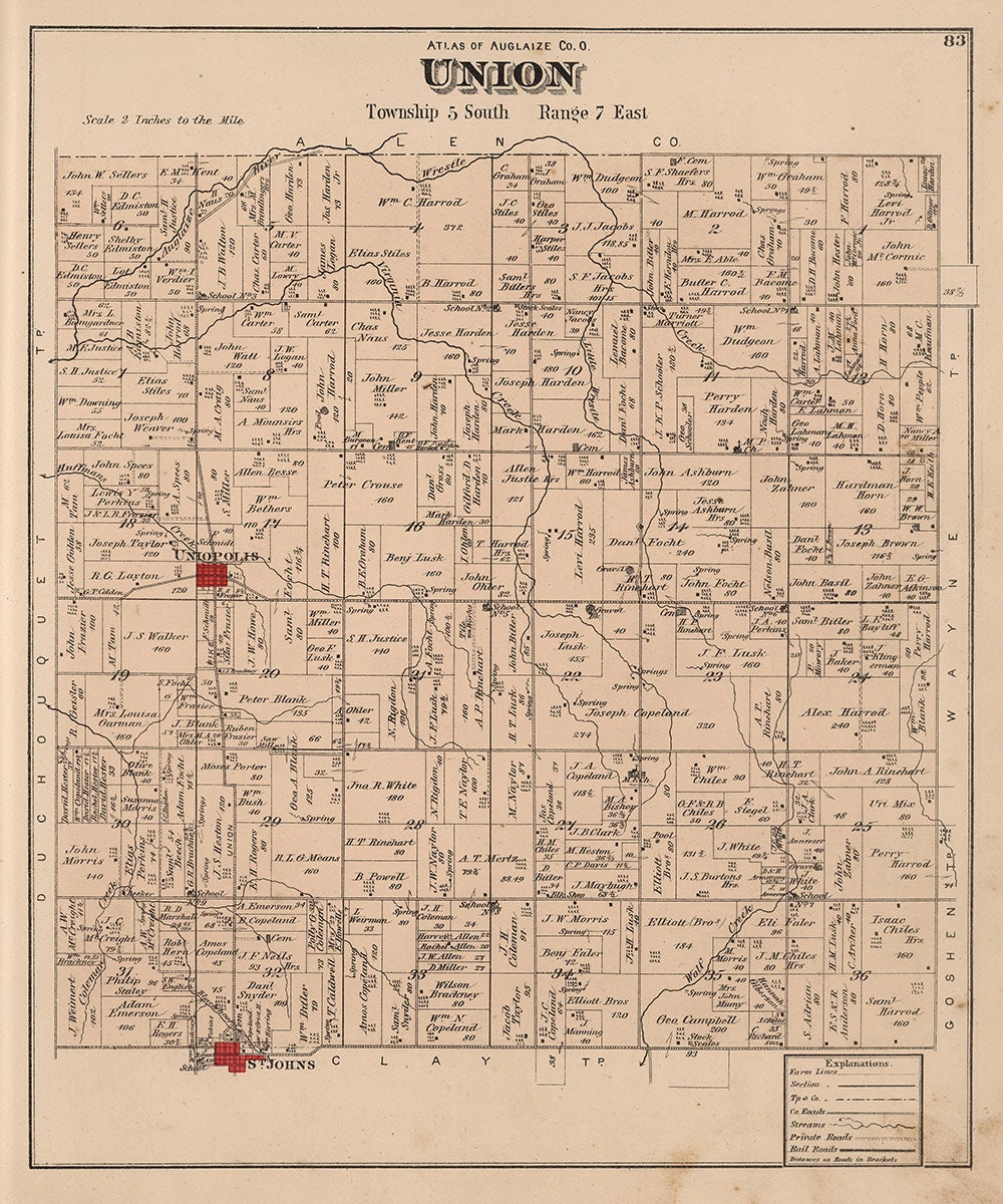 1880 Map of Union Township Auglaize County Ohio