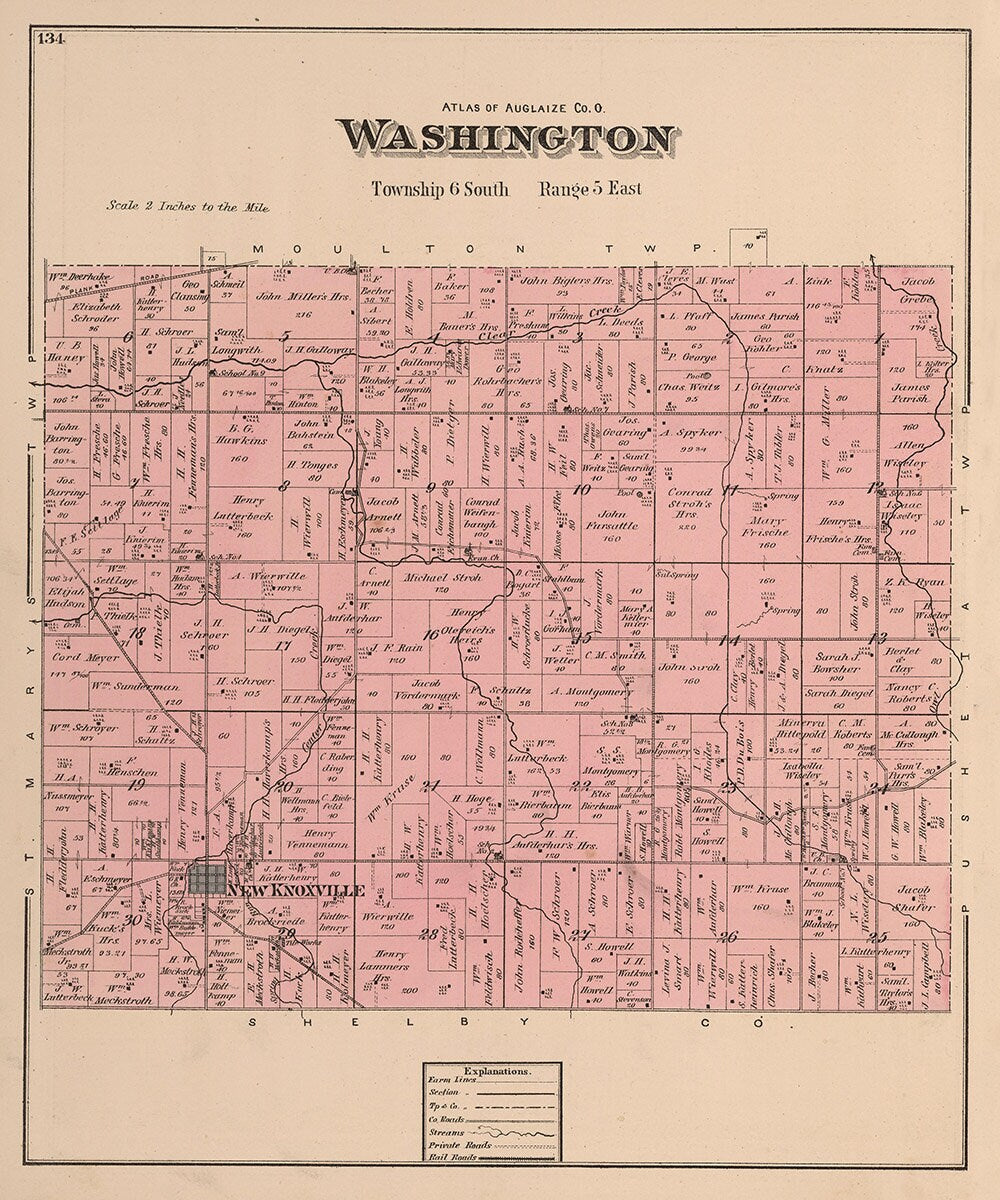 1880 Map of Washington Township Auglaize County Ohio
