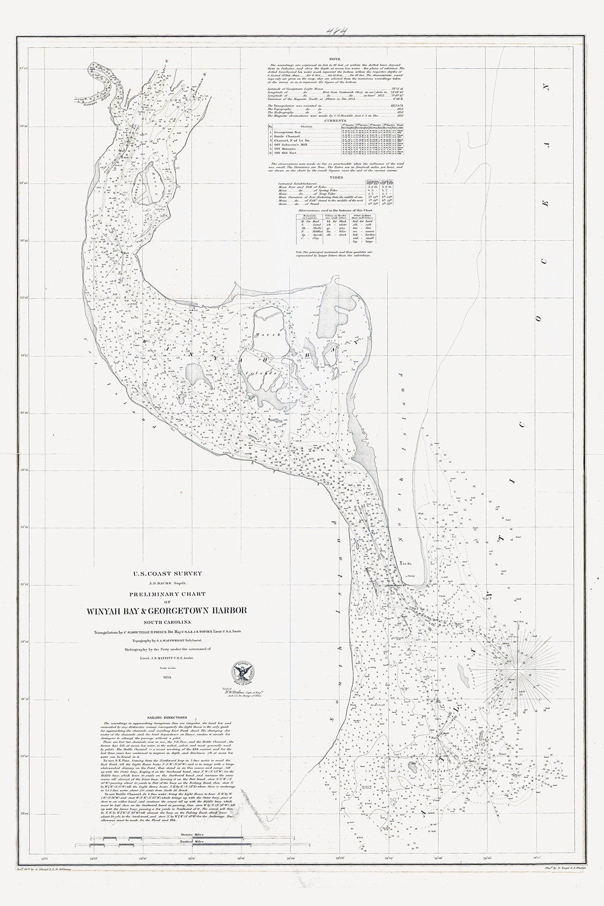 1855 Nautical Chart of Winyah Bay and Georgetown Harbor South Carolina