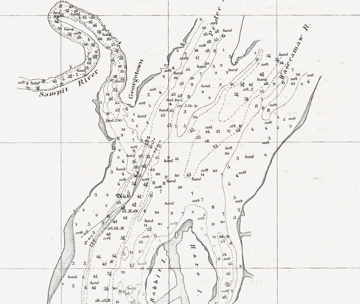 1855 Nautical Chart of Winyah Bay and Georgetown Harbor South Carolina