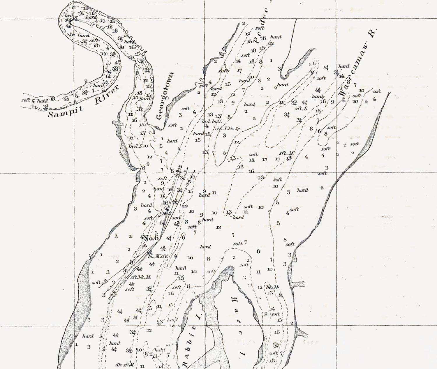 1855 Nautical Chart of Winyah Bay and Georgetown Harbor South Carolina