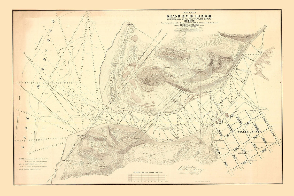 1856 Nautical Chart of Grand River Harbor Michigan