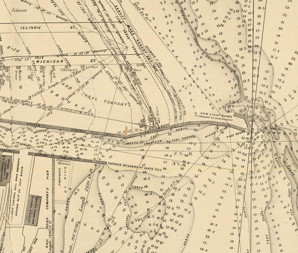 1858 Map of Chicago Harbor and Bar Illinois