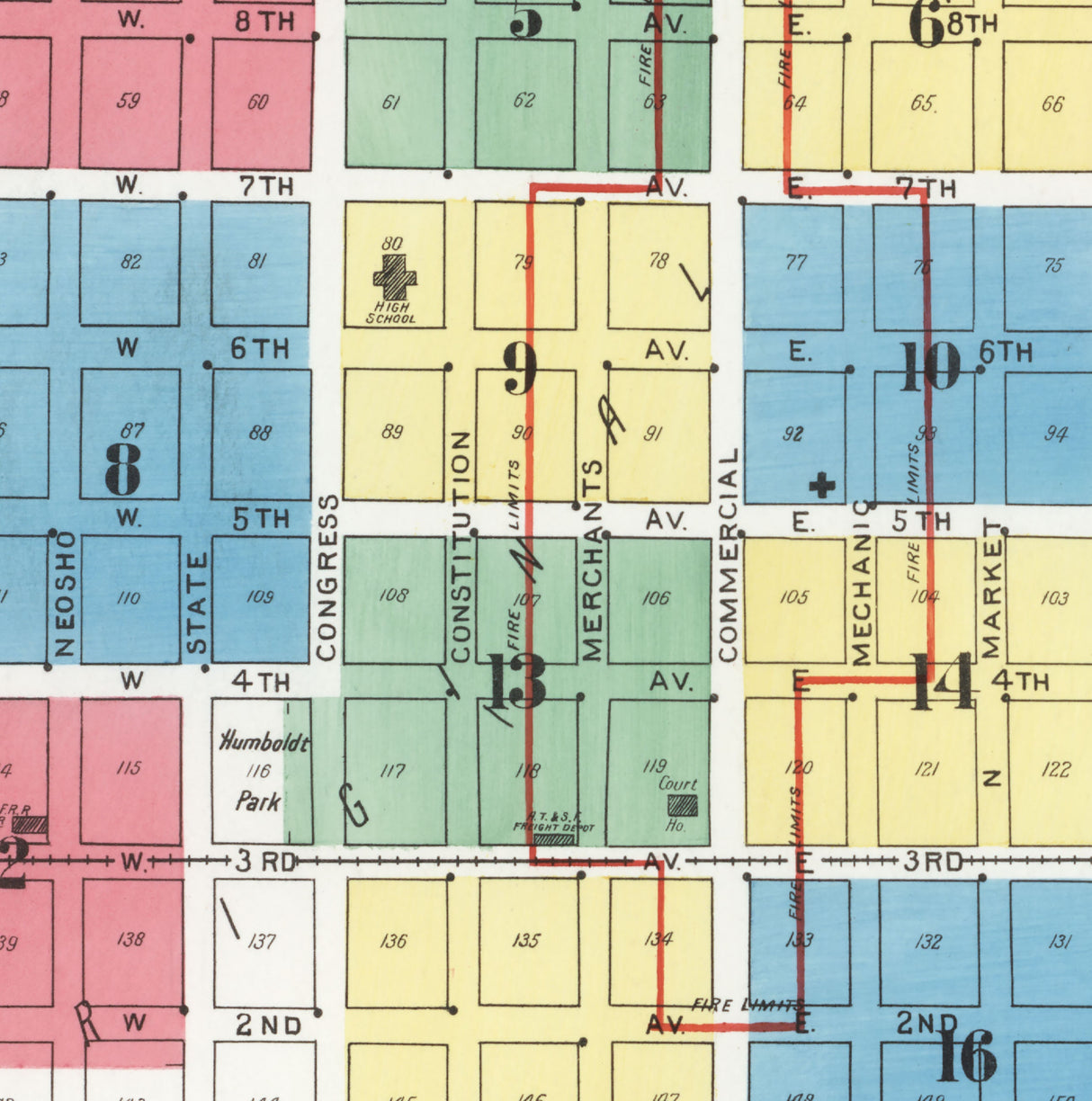 1899 Town Map of Emporia Lyon County Kansas