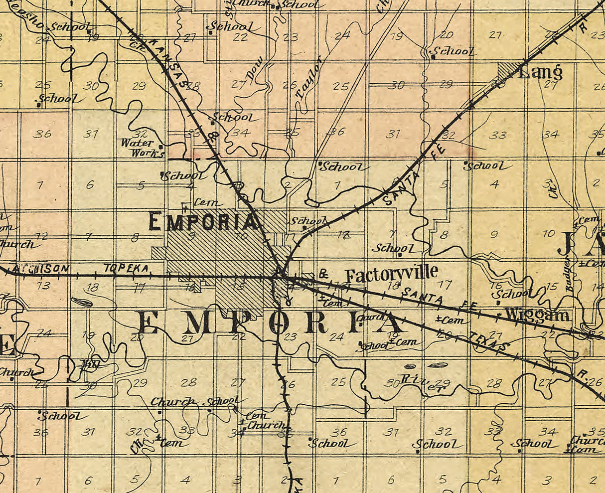 1901 Map of Lyon County Kansas
