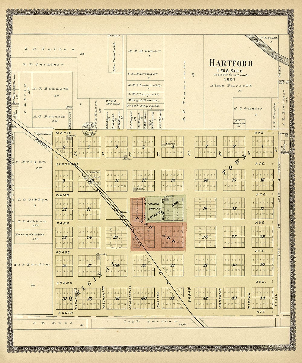 1901 Town Map of Hartford Kansas