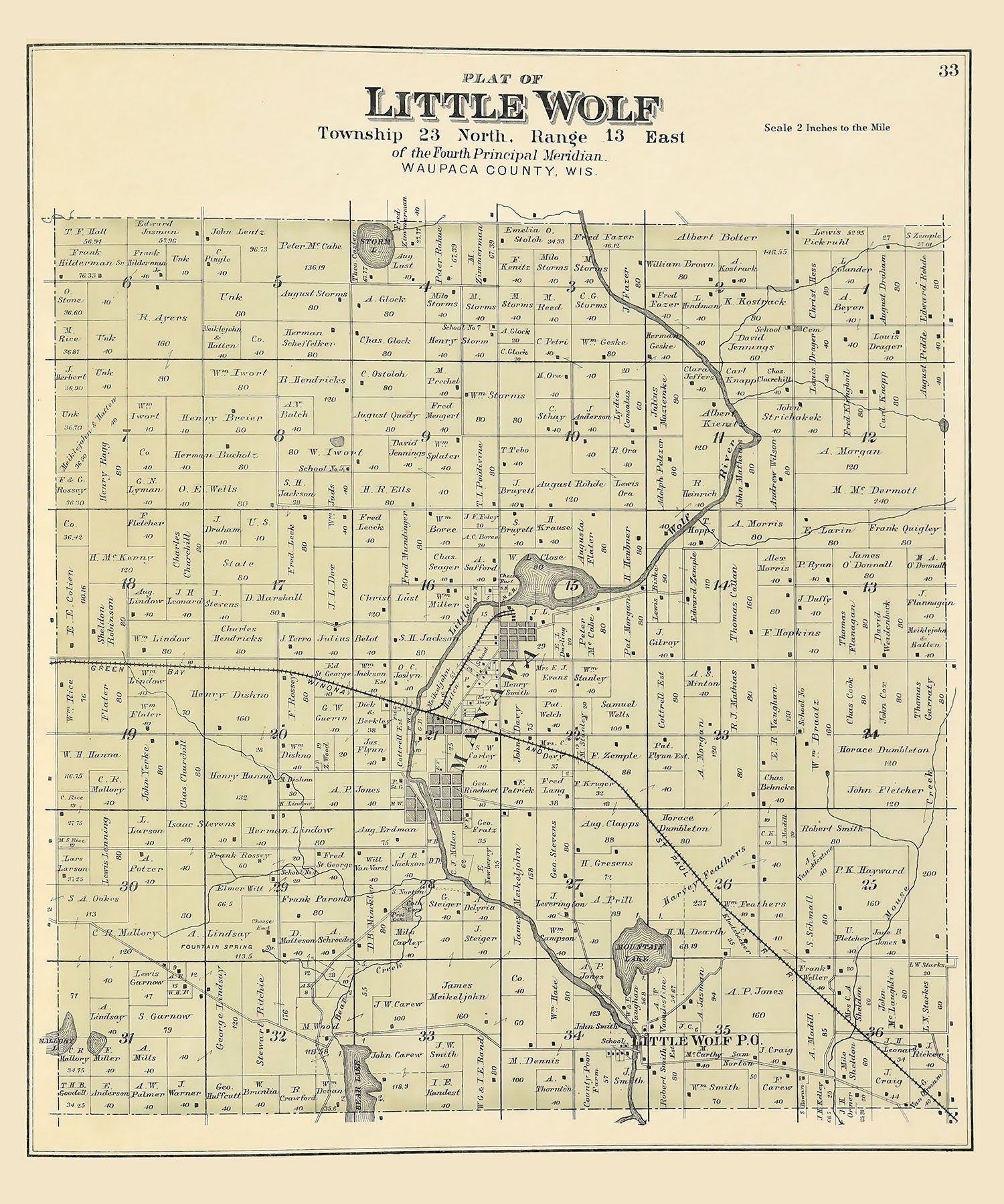 1889 Map of Little Wolf Township Waupaca County Wisconsin