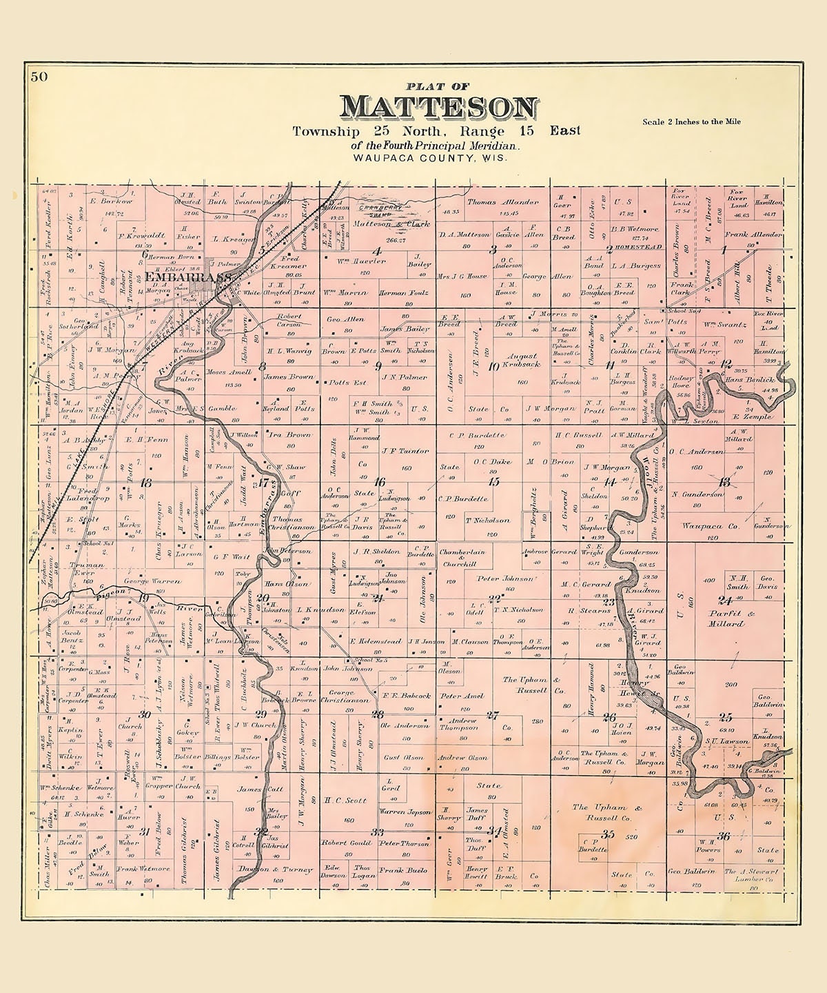 1889 Map of Matteson Township Waupaca County Wisconsin