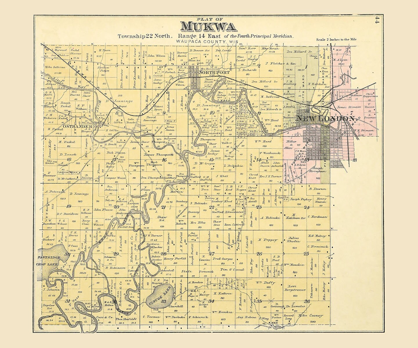 1889 Map of Mukwa Township Waupaca County Wisconsin