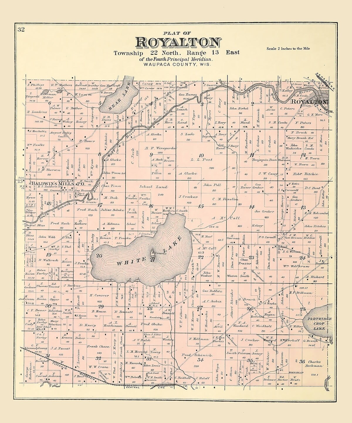 1889 Map of Royalton Township Waupaca County Wisconsin
