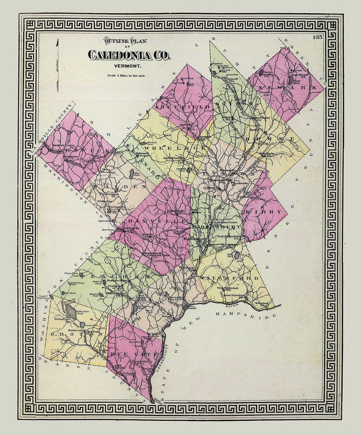 1876 Map of Caledonia County Vermont