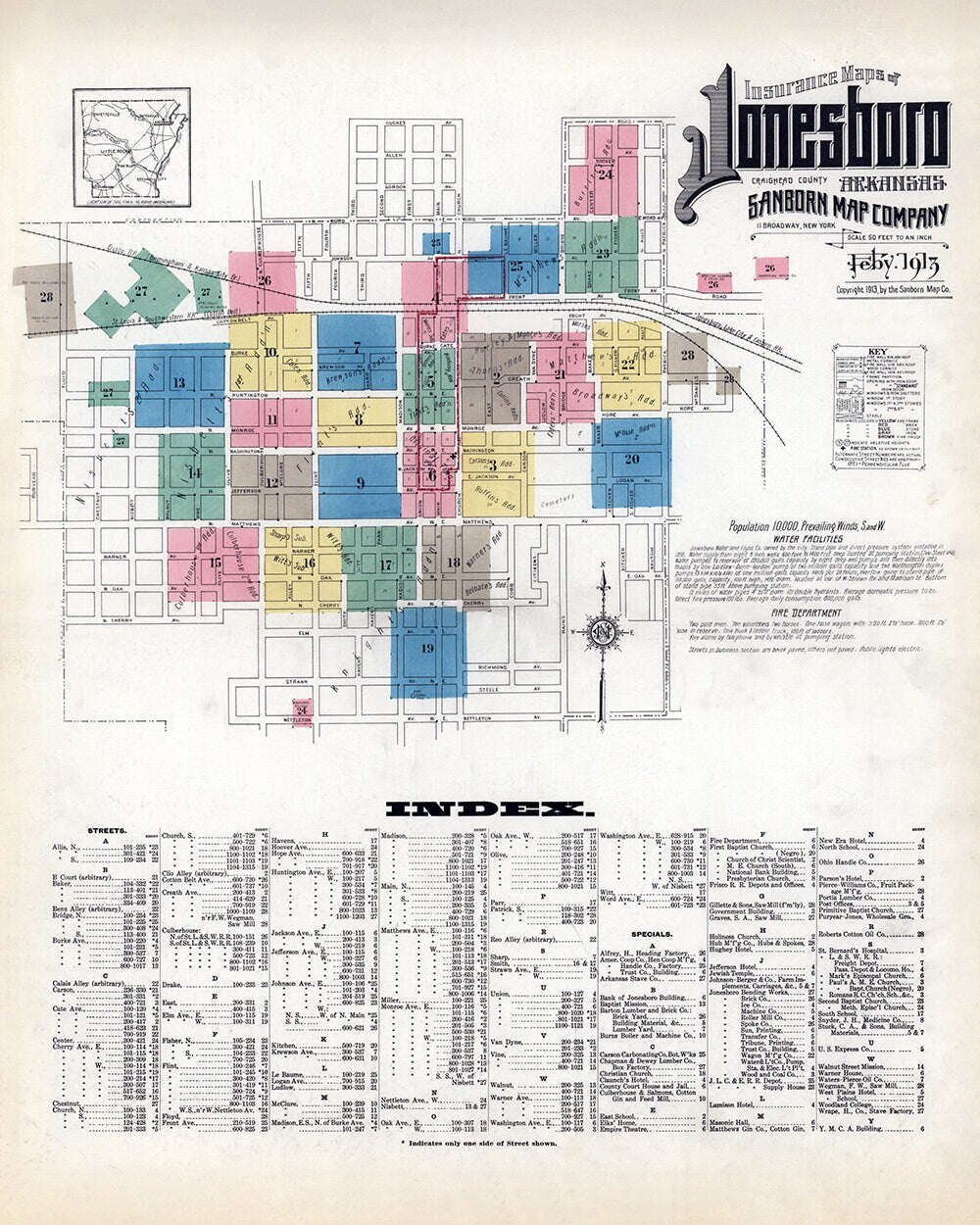 1913 Town Map of Jonesboro Arkansas