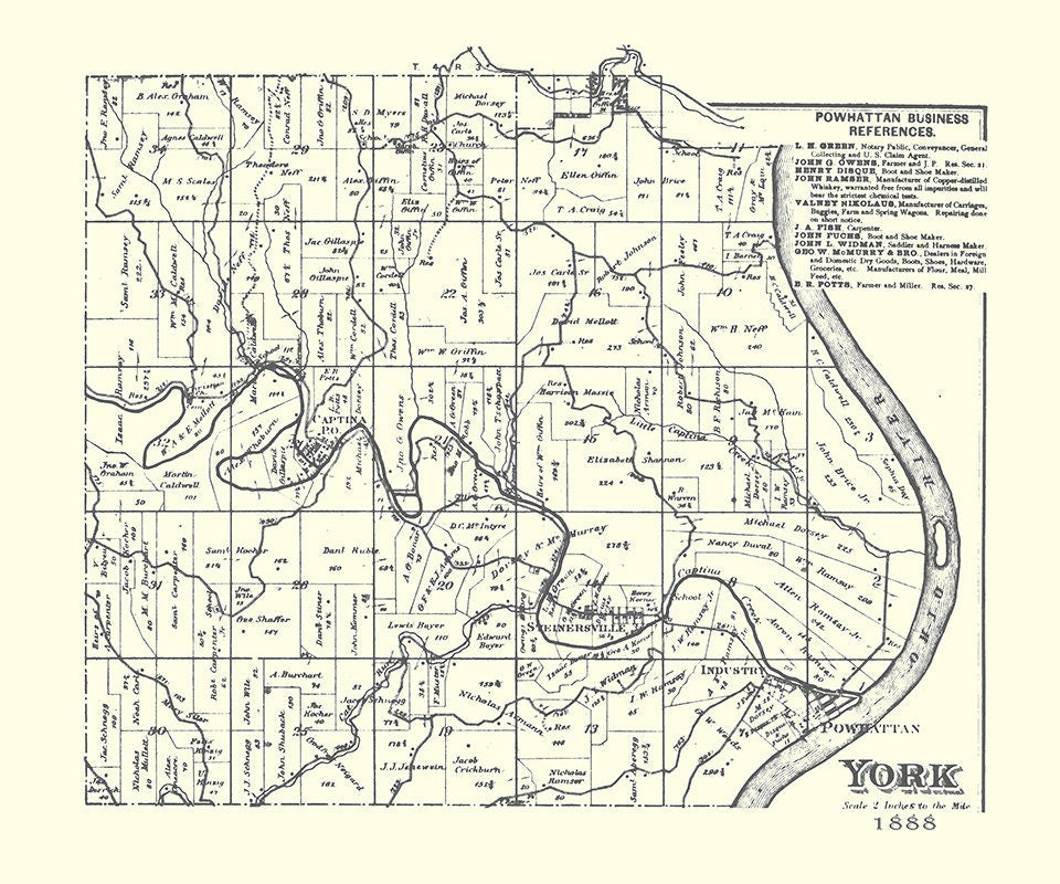 1888 Map of York Township Belmont County Ohio