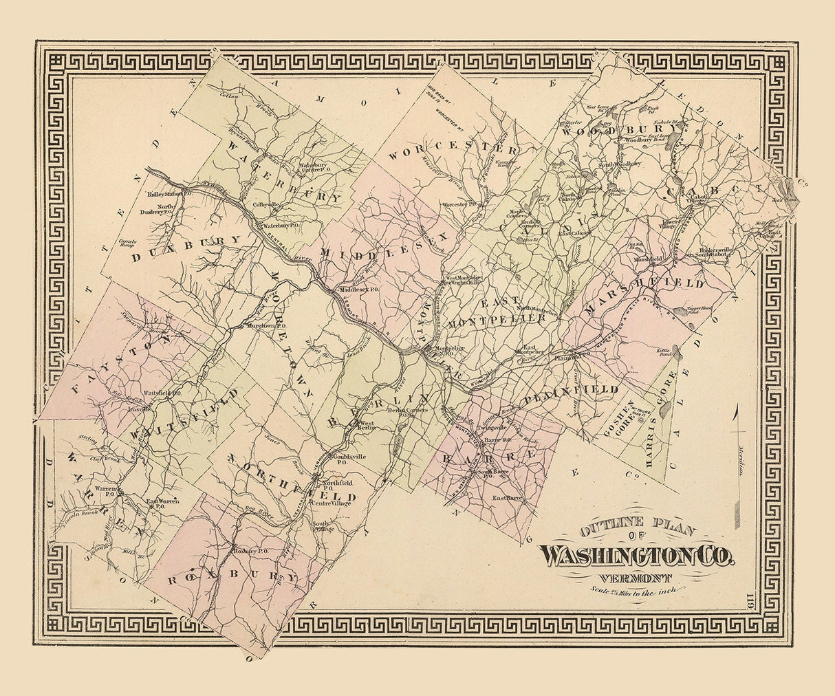 1876 Map of Washington County Vermont