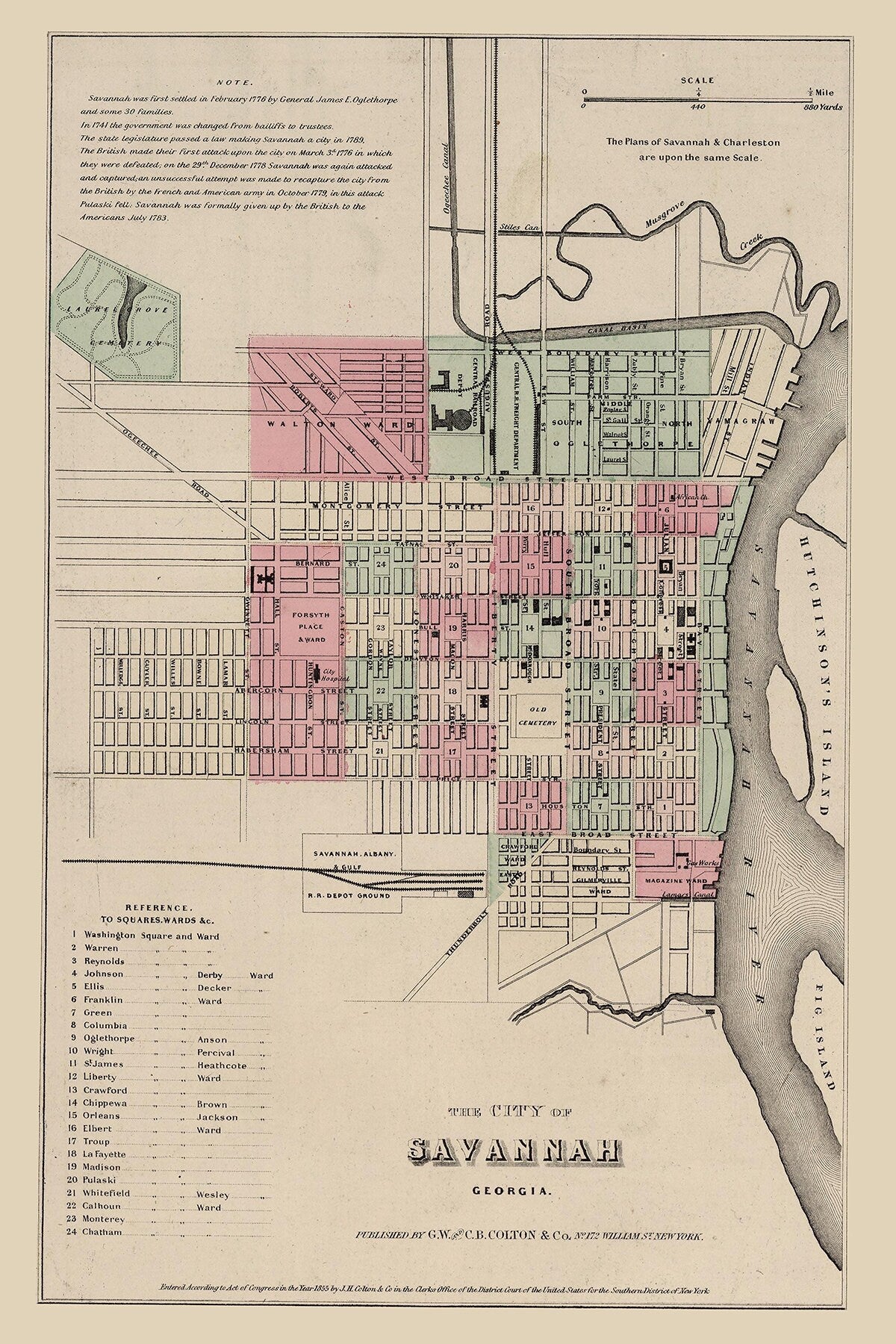1859 Map of Savannah Georgia