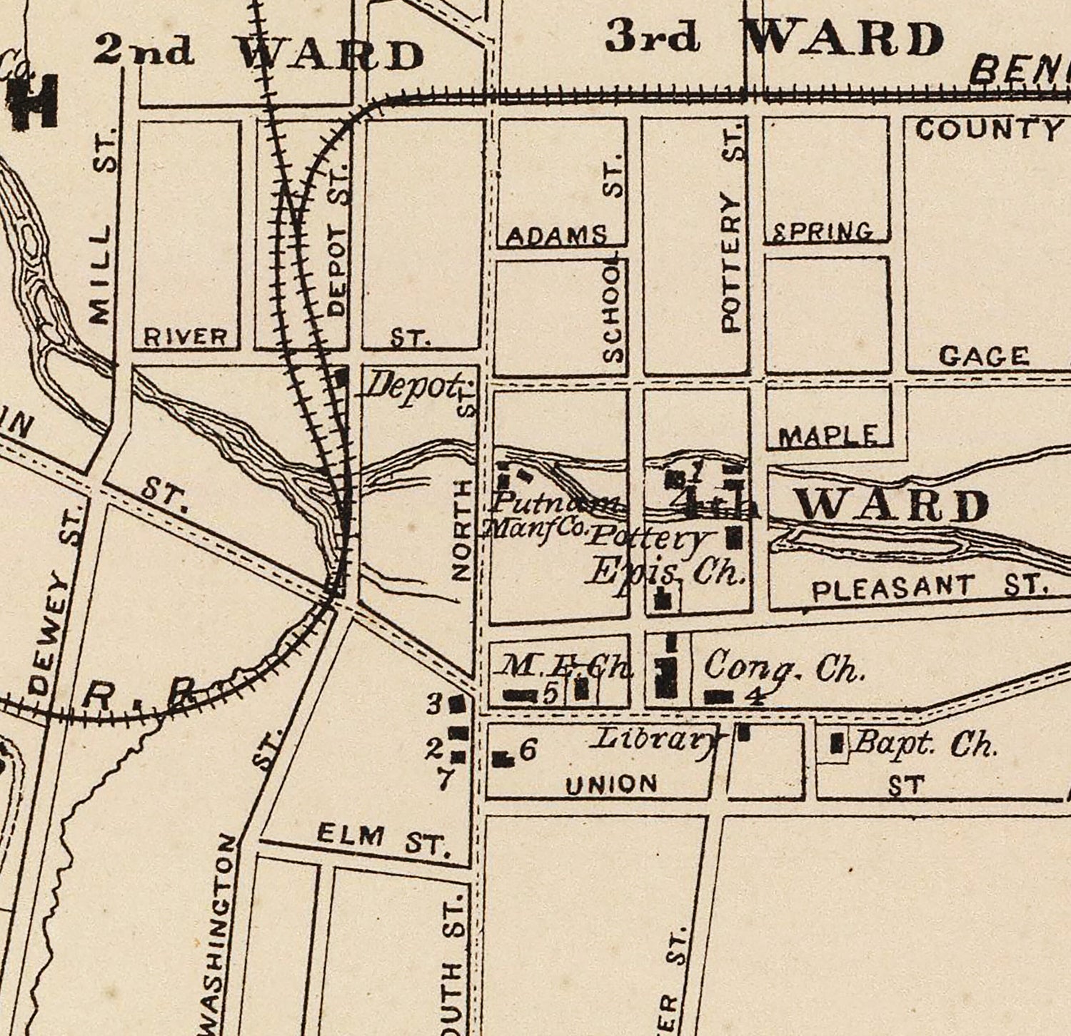 1876 Town Map of Bennington Vermont