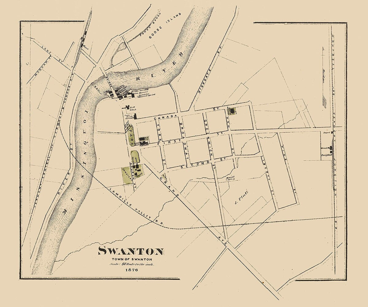 1876 Town Map of Swanton Vermont
