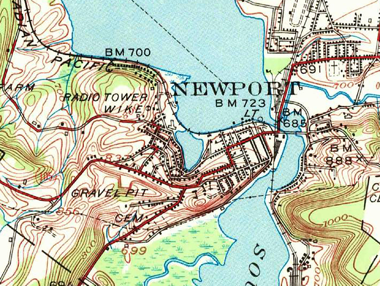 1970 Map of Newport Vermont Lake Memphremagog