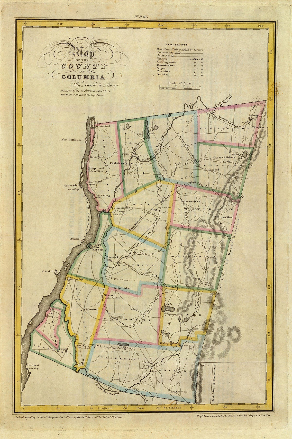 1829 Map of Columbia County New York