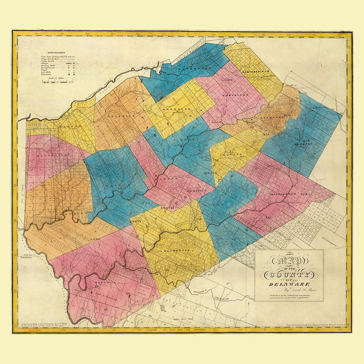 1829 Map of Delaware County New York