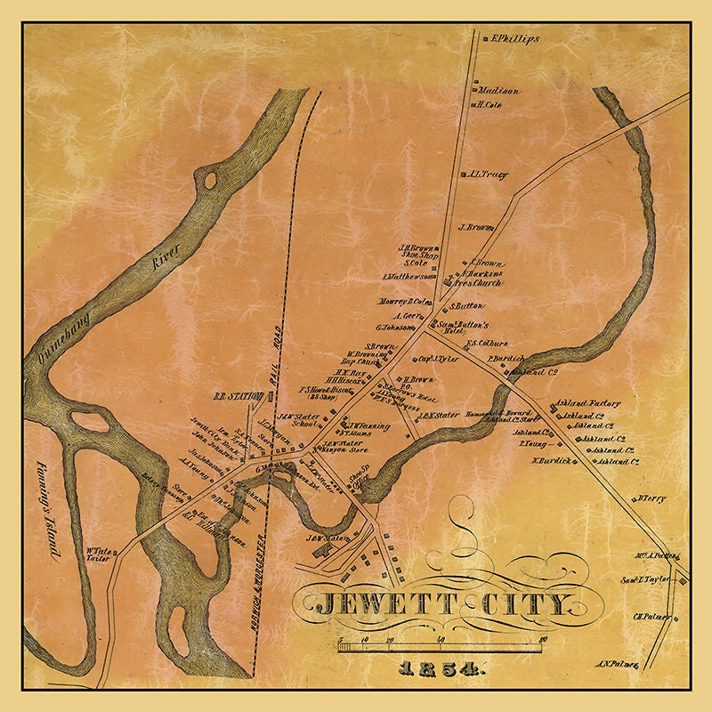1854 Map of Jewett City Connecticut